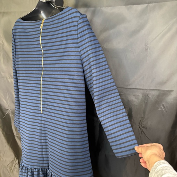 Women's Kate Spade 3/4 Sleeve Striped Dress Black Blue Zipper Peplum Size 12 - Picture 11 of 16